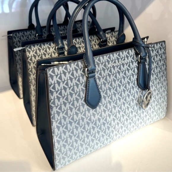 Michael Kors Sheila Medium Ombré Signature Logo Satchel Bag Navy Blue Multi - Picture 5 of 9